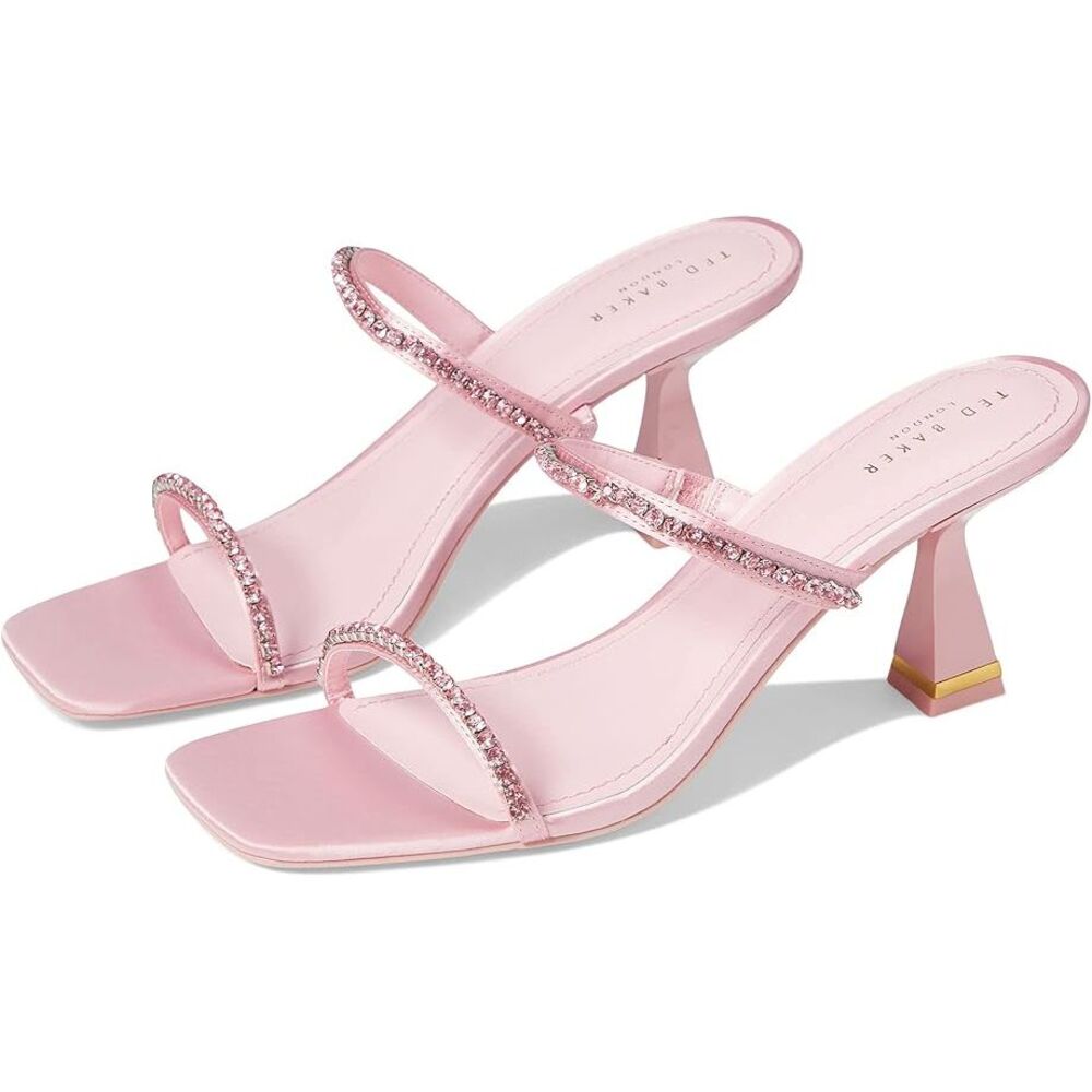 Ted Baker Rinita Pink Satin Rhinestone Kitten Heel Sandals - Size US 6.5 / EU 37